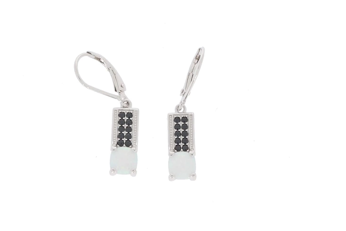 Cushion White Opal Sterling Silver Earrings with Diamond Accent