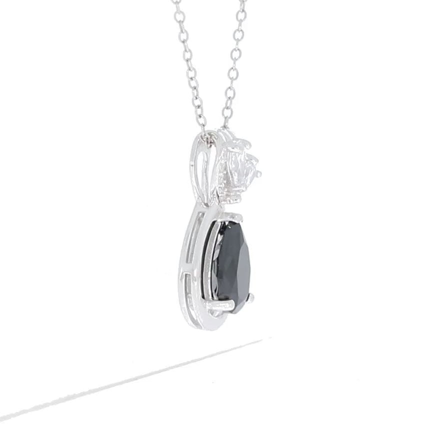 Pear Black Moissanite Sterling Silver Pendant with Moissanite Accent