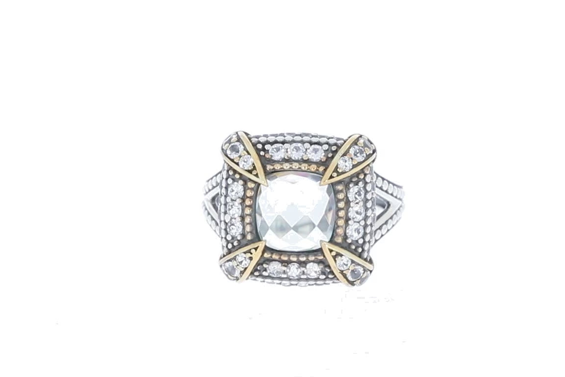 Cushion White Sapphire Sterling Silver Ring with Sapphire Accent