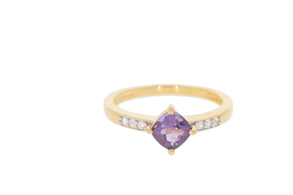 Cushion Purple Sapphire Sterling Silver Ring with Sapphire Accent