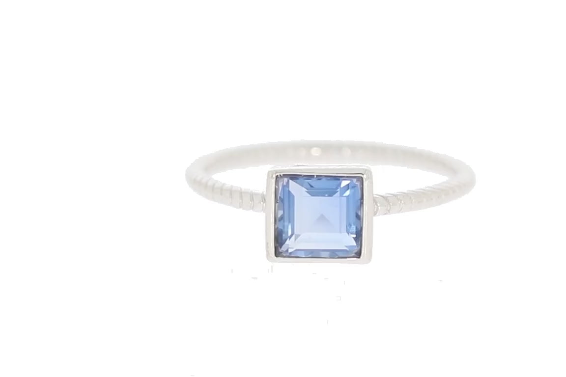 Princess Blue Sapphire Sterling Silver Ring with Accent