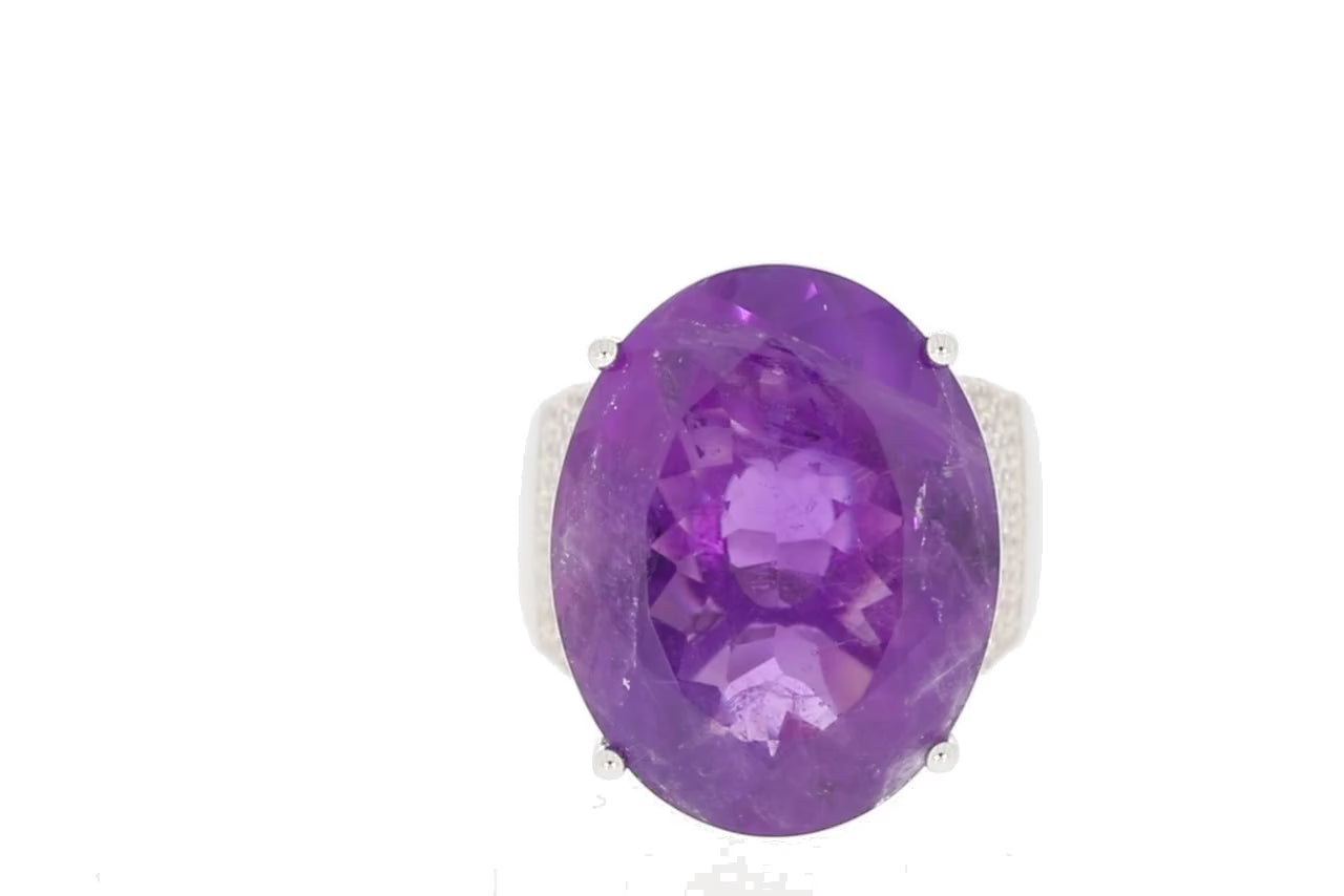 Purple Amethyst Sterling Silver Ring with Accent