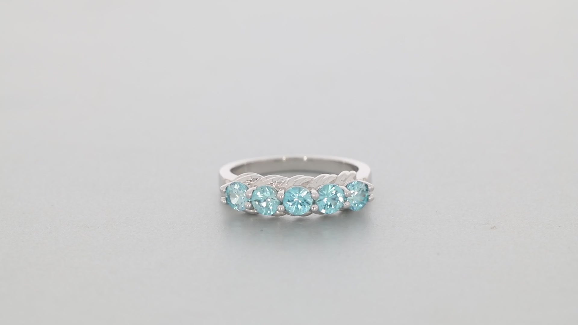 Blue Moissanite Sterling Silver Ring with Accent
