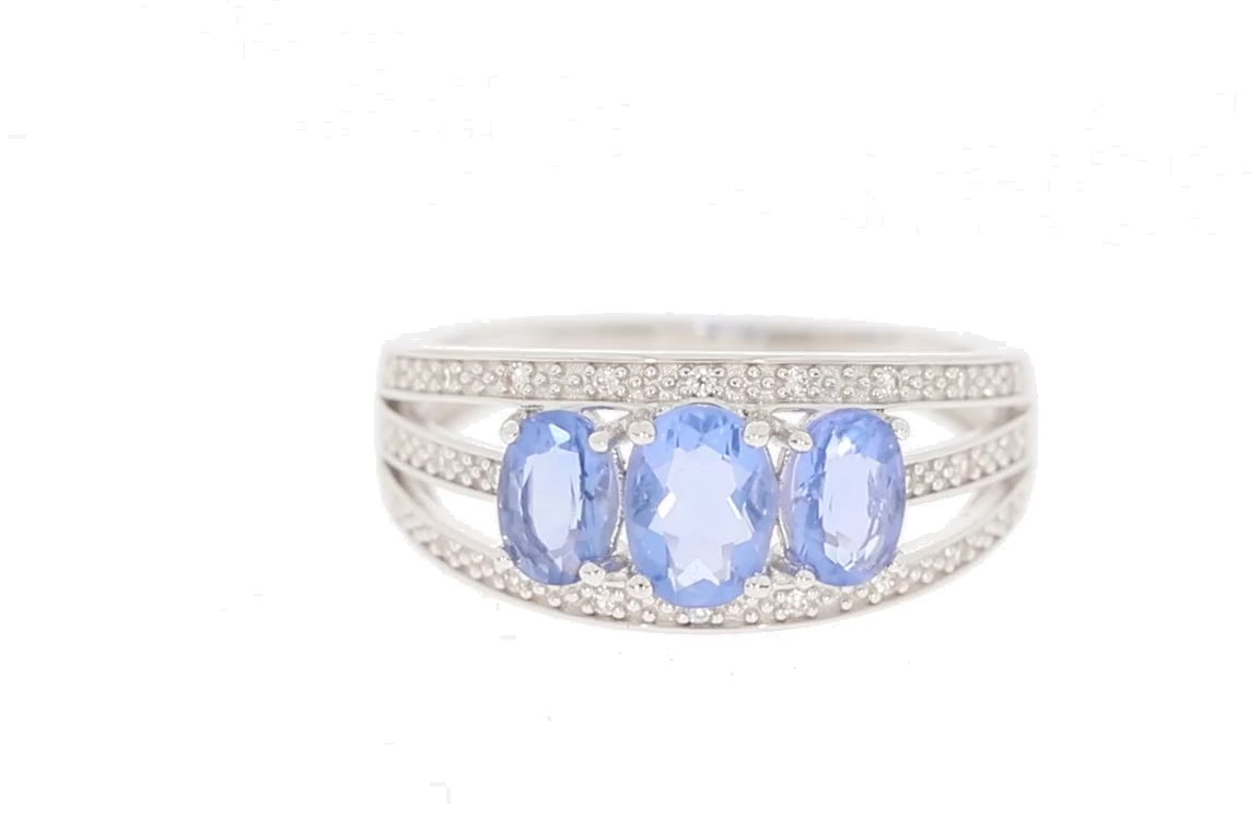 Blue Tanzanite Sterling Silver Ring with Accent