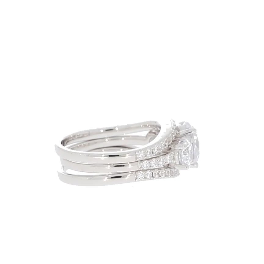 Round White Moissanite Sterling Silver Ring with Moissanite Accent