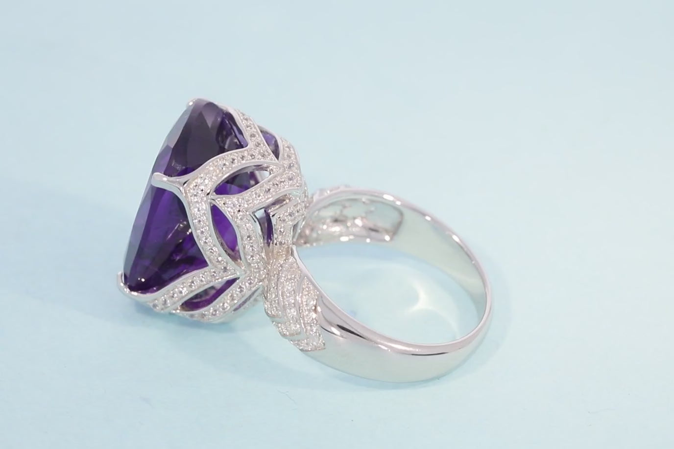 Purple Amethyst Sterling Silver Ring with Accent