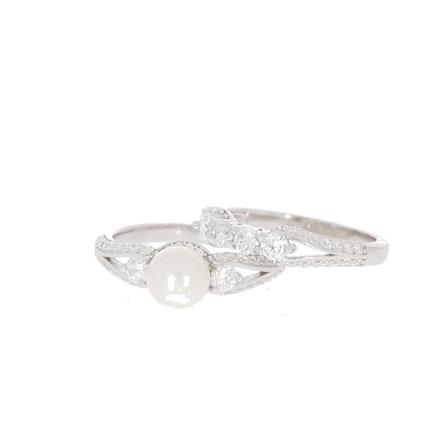 White Pearl Sterling Silver Ring with Accent