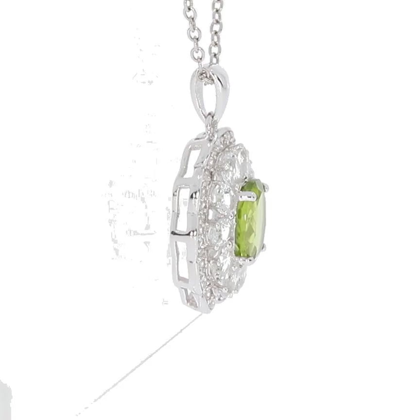 Green Peridot Sterling Silver Pendant with Accent