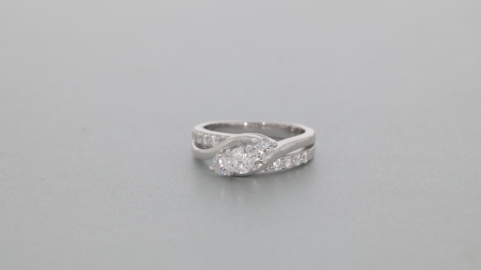 White Moissanite Sterling Silver Ring with Accent