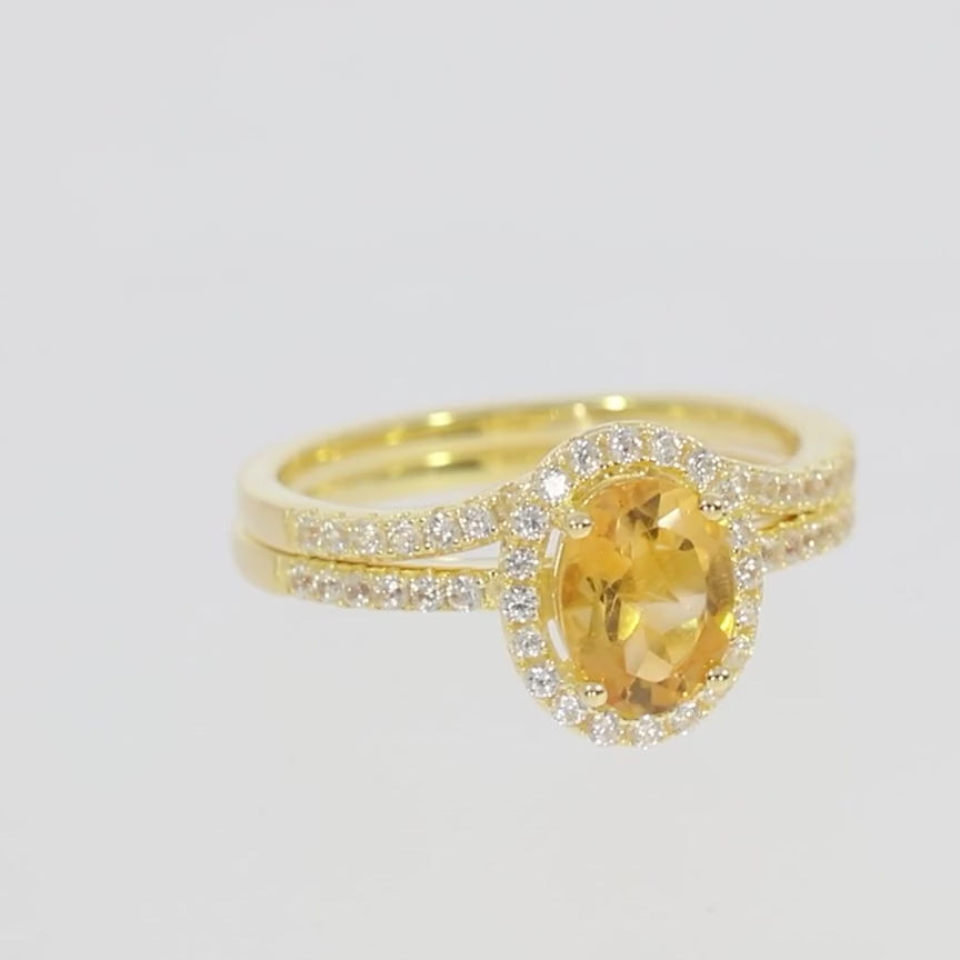 Yellow Citrine Sterling Silver Ring with Moissanite Accent