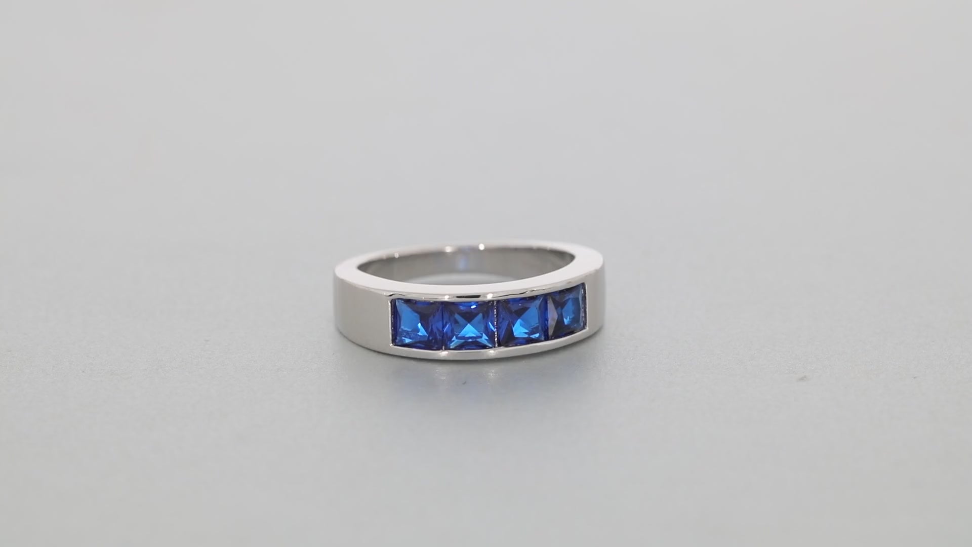 Blue Sapphire Sterling Silver Ring with Accent