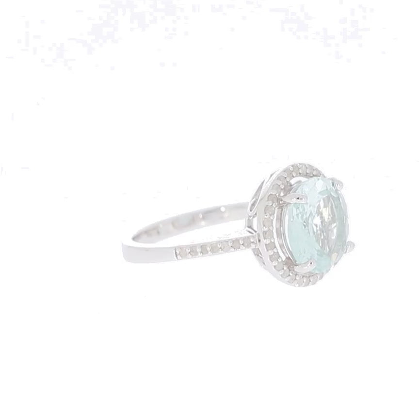Blue Aquamarine Sterling Silver Ring with Diamond Accent