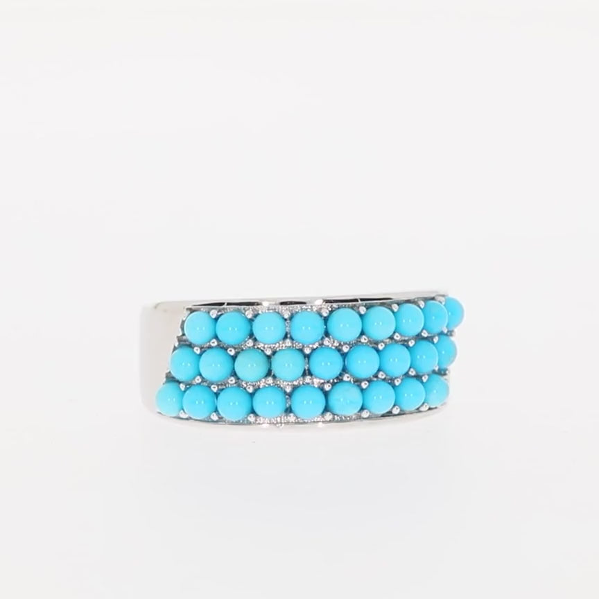 Round Blue Turquoise Sterling Silver Ring with Accent