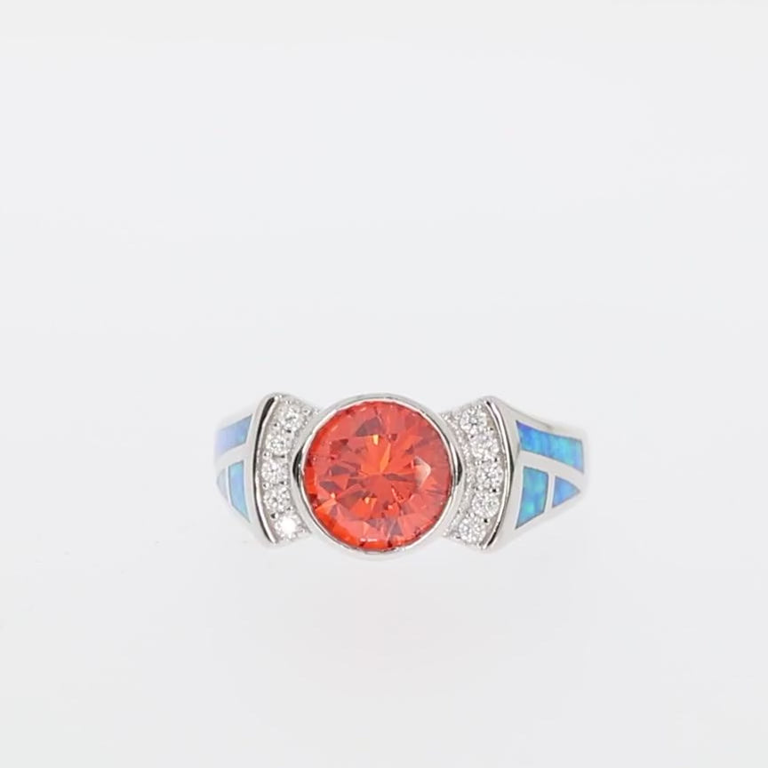 Orange Sapphire Sterling Silver Ring with Accent