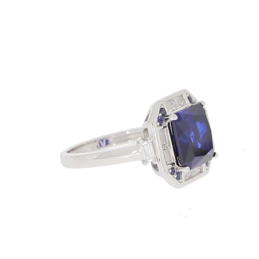 Blue Sapphire Sterling Silver Ring with Accent