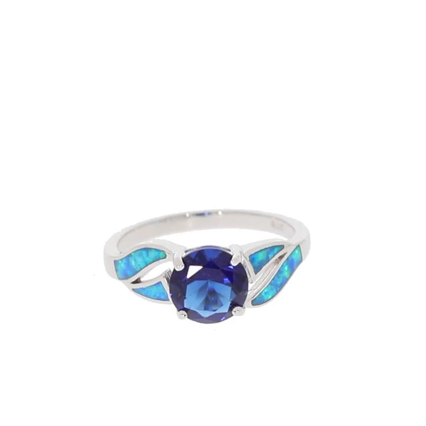 Blue Sapphire Sterling Silver Ring with Accent