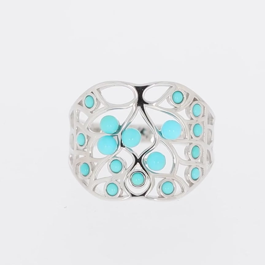 Round Blue Turquoise Sterling Silver Ring with Accent