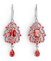 Vintage Emerald-Cut Birthstone Dangle Earrings – Ornate Pavé Halo with Pear-Drop Accent, 12 Gemstone Variants PJC7735E