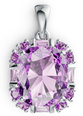 Elegant Oval Halo Birthstone Pendant – Mixed Round & Baguette Crystal Accents, 12 Gemstone Variants, Luxury Statement Necklace PJC4777P