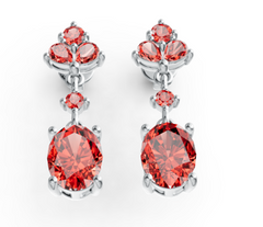 Elegant Oval Birthstone Drop Earrings – Triple Crystal Accent Top with Classic Prong-Set Gemstone, 12 Birthstone Variants PJC1743E