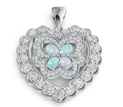 Elegant Heart & Butterfly Birthstone Pendant – Opal Center Butterfly with Crystal Floral Halo, Luxury Statement Necklace PJC6697P