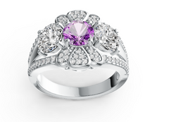 Elegant Floral Cluster Birthstone Ring – 12 Gemstone Variants, Triple-Stone Halo Design, Luxury Micro-Pavé Jewelry PJC4580R