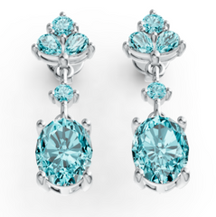 Elegant Oval Birthstone Drop Earrings – Triple Crystal Accent Top with Classic Prong-Set Gemstone, 12 Birthstone Variants PJC1743E