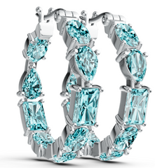 Elegant Mixed-Cut Eternity Hoop Earrings – Luxury Full-Crystal Hoops with Oval, Pear & Emerald Cuts PJC5075E