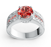 Elegant Filigree Birthstone Solitaire Ring – Round Center Stone with Vintage-Inspired Engraved Band, 12 Gemstone Variants PJC19990R