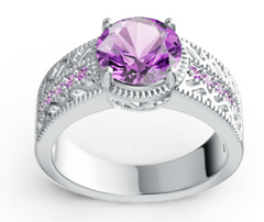 Elegant Filigree Birthstone Solitaire Ring – Round Center Stone with Vintage-Inspired Engraved Band, 12 Gemstone Variants PJC19990R