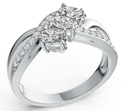 Elegant Three-Stone Marquise Birthstone Ring – Split Shank Design with Pavé Accents, 12 Gemstone Variants PJC4610R