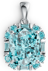 Elegant Oval Halo Birthstone Pendant – Mixed Round & Baguette Crystal Accents, 12 Gemstone Variants, Luxury Statement Necklace PJC4777P