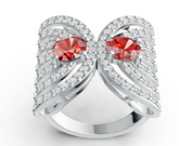 Elegant Double-Gem Winged Birthstone Ring – 12 Gemstone Variants, Micro-Pavé Statement Design, Luxury Fashion Jewelry PJC4559R