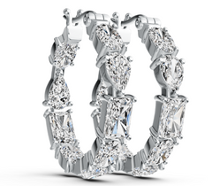 Elegant Mixed-Cut Eternity Hoop Earrings – Luxury Full-Crystal Hoops with Oval, Pear & Emerald Cuts PJC5075E