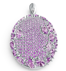 Elegant Oval Pavé Birthstone Pendant – Luxury Micro-Pavé Center with Gemstone Halo, 12 Variant Options, Premium Sparkling Jewelry PJC0550P