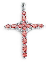 Elegant Oval & Round Gemstone Cross Pendant – Sparkling Birthstone Necklace, 12 Gemstone Variants, Luxury Faith Jewelry PJC4712P
