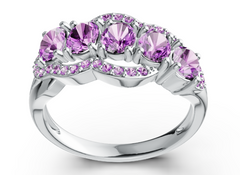 Elegant Five-Stone Birthstone Ring – Curved Round Gem Design with Micro-Pavé Accents, 12 Gemstone Variants, Luxury Statement Jewelry DK21200R