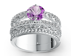 Elegant Multi-Band Birthstone Ring – Round Center Gem with Micro-Pavé Layered Design, 12 Gemstone Variants, Luxury Statement Jewelry PJC4992R