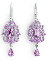 Vintage Emerald-Cut Birthstone Dangle Earrings – Ornate Pavé Halo with Pear-Drop Accent, 12 Gemstone Variants PJC7735E