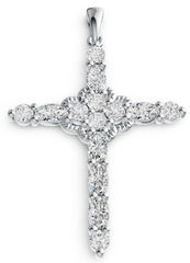 Elegant Oval & Round Gemstone Cross Pendant – Sparkling Birthstone Necklace, 12 Gemstone Variants, Luxury Faith Jewelry PJC4712P