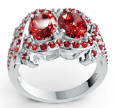 Elegant Two-Stone Birthstone Ring – Dual Round Gem Design with Pavé Accents & Split Shank, 12 Gemstone Variants PJC4597R