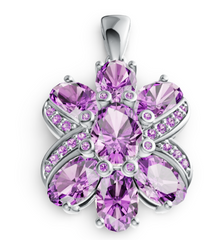 Elegant Floral Cluster Birthstone Pendant – Multi-Shape Gemstone Petals with Pavé Accents, 12 Birthstone Variants PJC1809P
