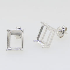 Sterling silver semi mount earrings setting for Oct 10x8mm stud, showcasing an elegant frame design.