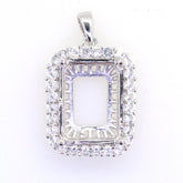 Sterling Silver semi mount pendant setting with white topaz halo, designed for 16x12 emerald gemstones.