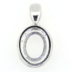 Sterling Silver Semi Mount Oval Pendant Setting with White Topaz Accent, customizable gemstone size, made to order.
