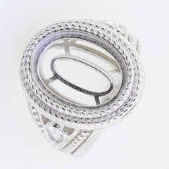 Sterling silver semi mount ring setting with oval design, perfect for customizing with a cabochon gemstone.