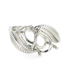 Sterling silver semi mount bypass ring setting with feather design for 9x6mm pear gemstone.