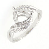 Sterling Silver Semi Mount Ring Setting featuring a Pear PE 8x6mm and elegant Feather Theme design.