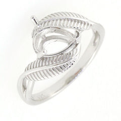 Sterling Silver Semi Mount Ring Setting featuring a Pear PE 8x6mm and elegant Feather Theme design.