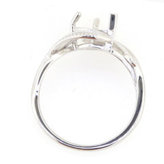 Sterling silver semi mount ring setting with feather theme, designed for an 8x6mm pear-shaped gemstone.